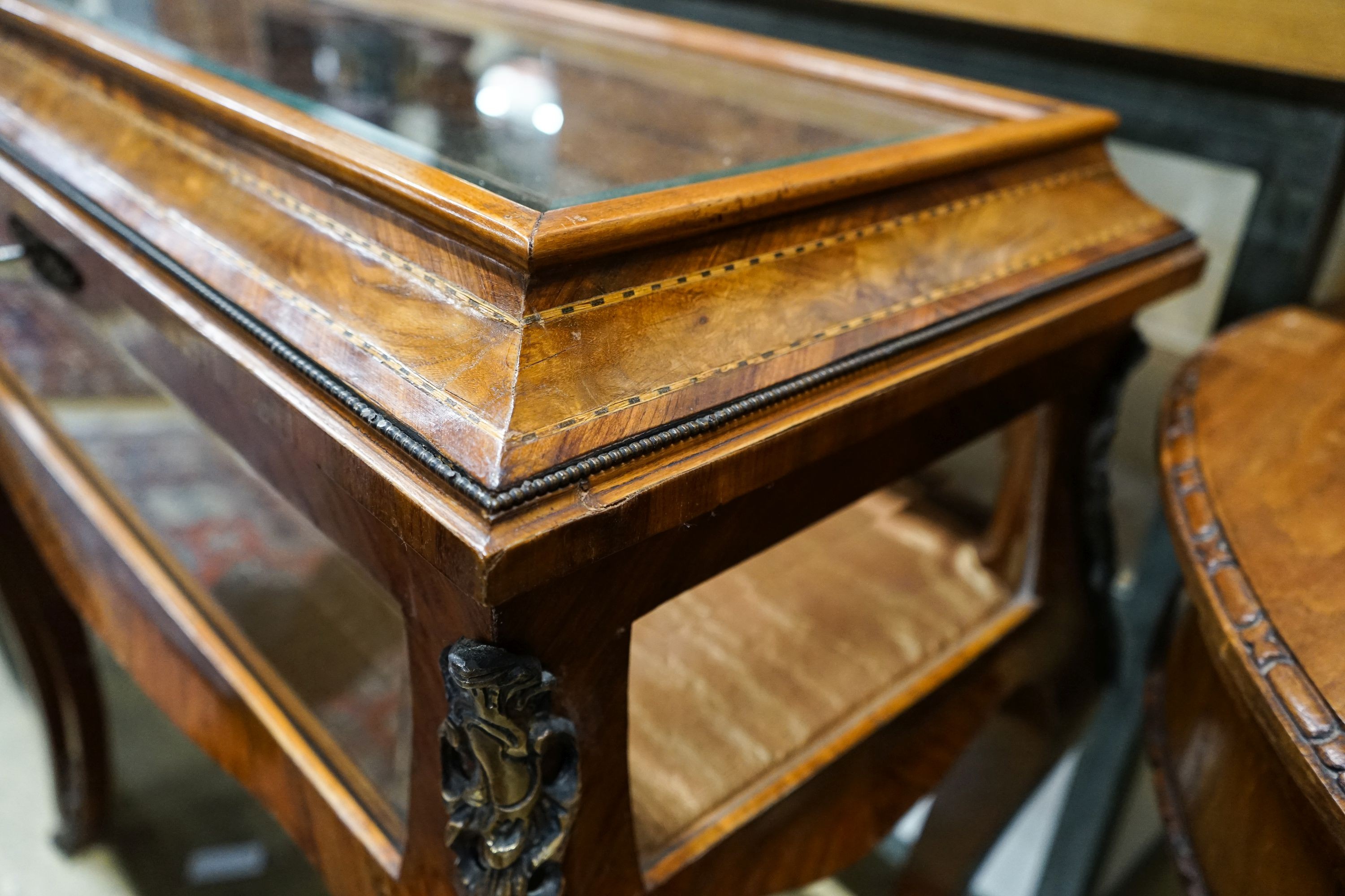 A Louis XV design gilt metal mounted kingwood and walnut bijouterie cabinet, width 82cm, depth 42cm, height 88cm